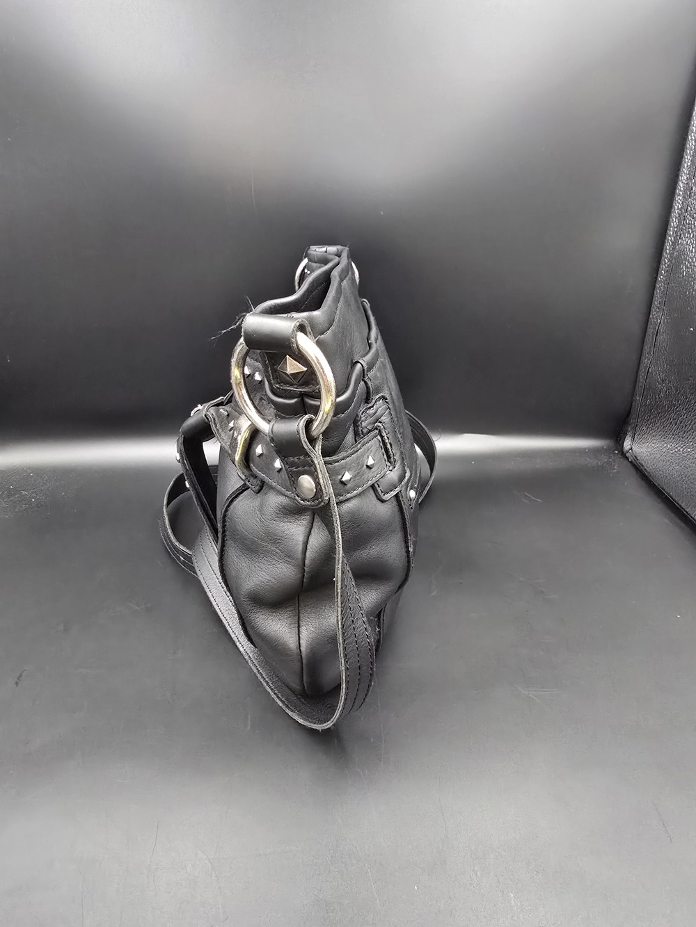 b. makowsky Black Leather Studded Crossbody Bag - Picture 4 of 12